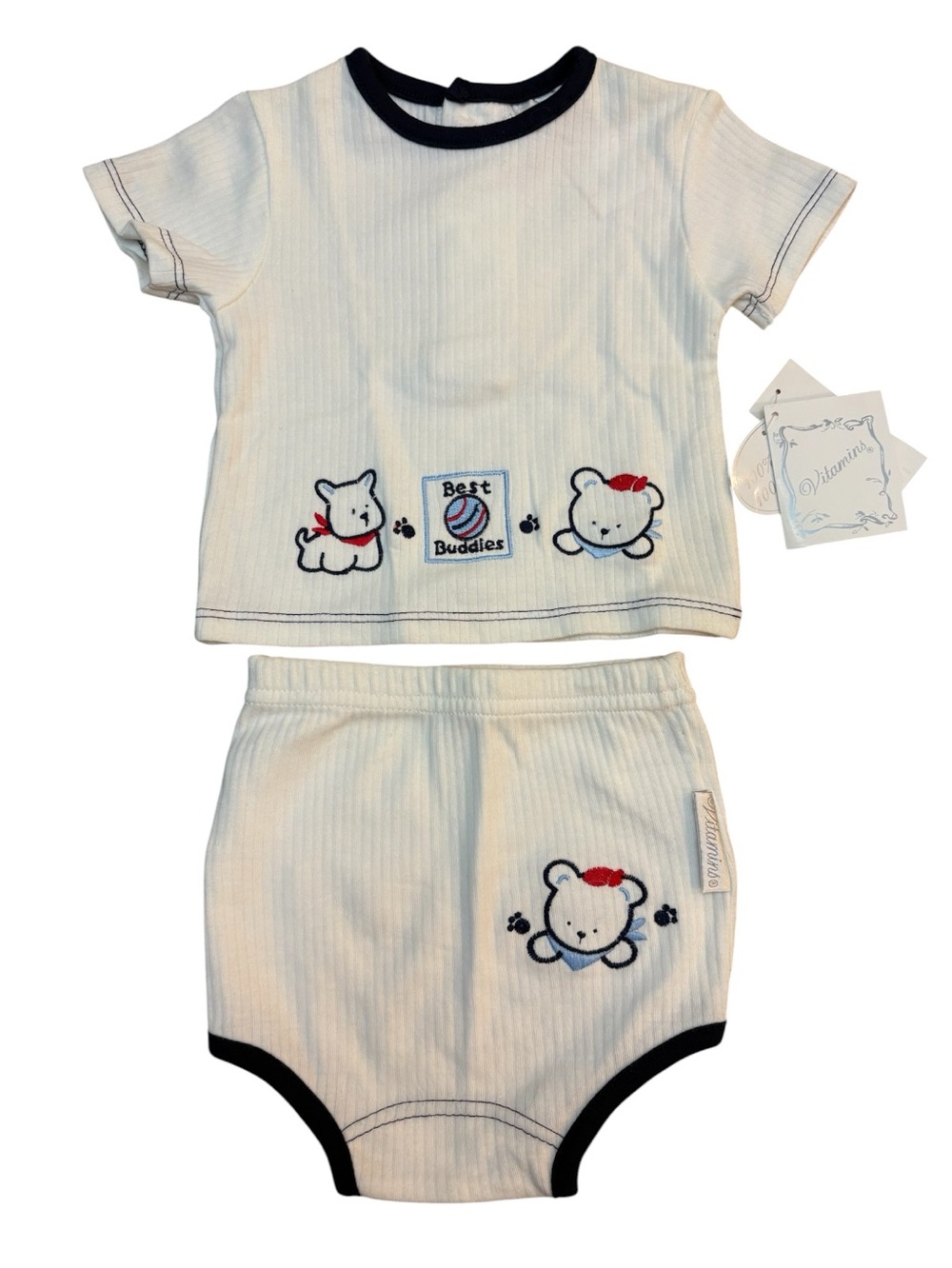 Vitamins Baby Vintage 1999 NWT 2-Piece Set 0-3M Best Buddies Bear Embroidered
